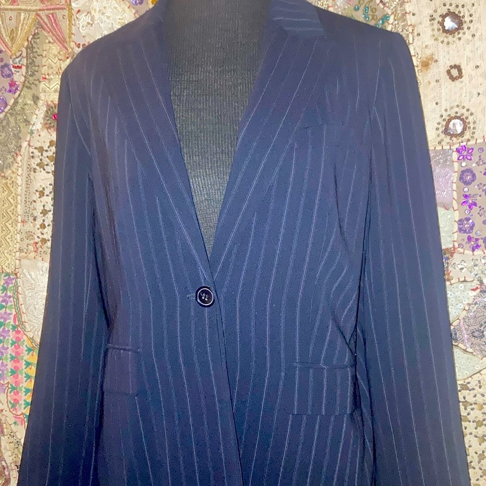 100% Polyester Black Lined 1 Buttoned Doubled Pin… - image 1